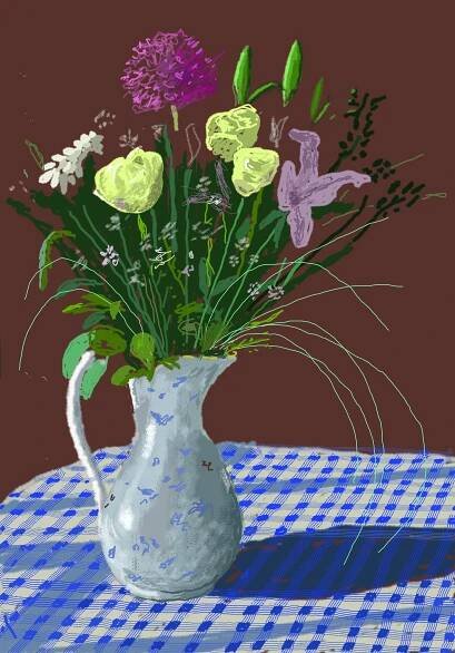 David Hockney '20th February 2021, 'Jug with Flowers' iPad painting© David Hockney