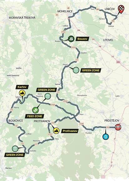 Mapa trasy závodu, 1. etapa. Zdroj: Czech Tour