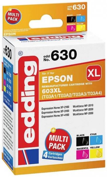 Edding Ink náhradní Epson 603XL, T03A6, T03A1, T03A2, T03A3, T03A4 kompatibilní kombinované balení černá, azurová, purpp