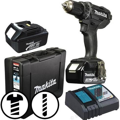 Aku vrtačka bez příklepu černá Makita DDF482RFEB - 2x aku 18V/3.0Ah, 62Nm, 2 rychl., 1.7kg, v kufru