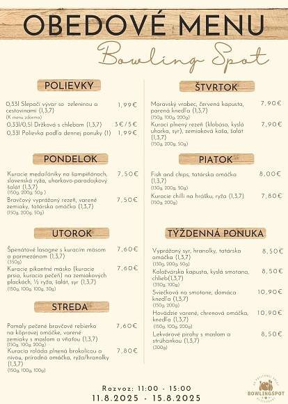 Denné menu Bowling Spot, Košice – Sever | restauracie.sk