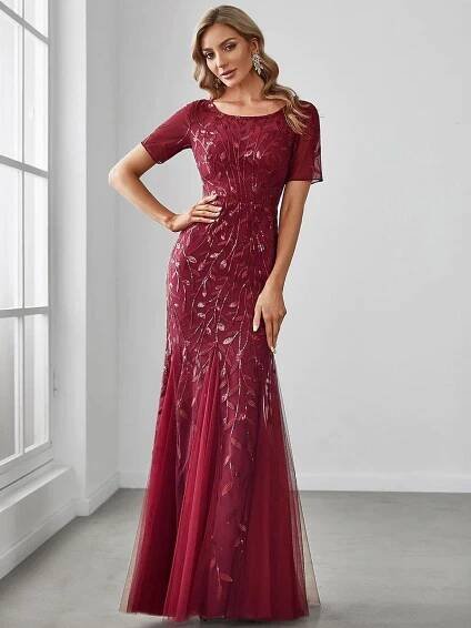 Ever Pretty dámské šaty společenské bordó L - Dámské oblečení