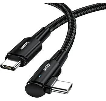 Rychlonabíjecí kabel USB C na USB C 3 m 100W kolenní konektor 90° LED světlo PD QC4.0 přenos dat 480 Mb/s opletený kabel pro nabíjení