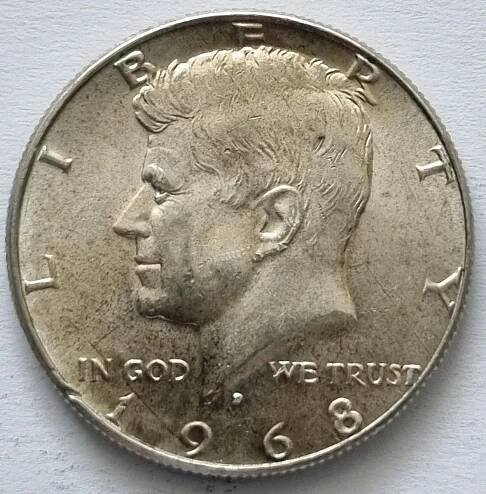 Stříbrny 1/2 dolar 1968 D, Kennedy Half Dollar. - Numismatika
