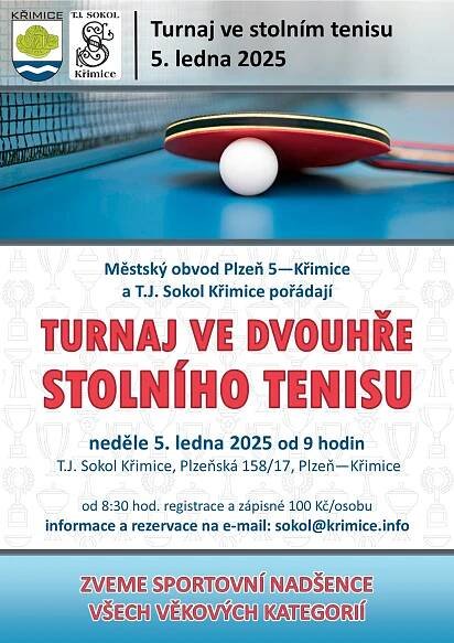 leták: Turnaj stolní tenis Křimice 2025