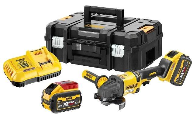 DCG418X2 DeWALT 54 V XR AKU ÚHLOVÁ BRUSKA 125MM, 2300W, 2x 9,0AH AKU XR FLEXVOLT Li-ION 54/18VOLT, KUFR T-STAK - Dewalt-morava