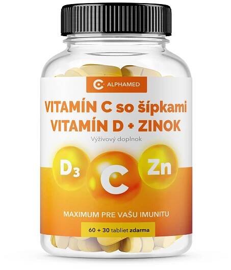 Vitamín C 1200 mg so šípkami + Vitamín D + Zinok 90 tabliet