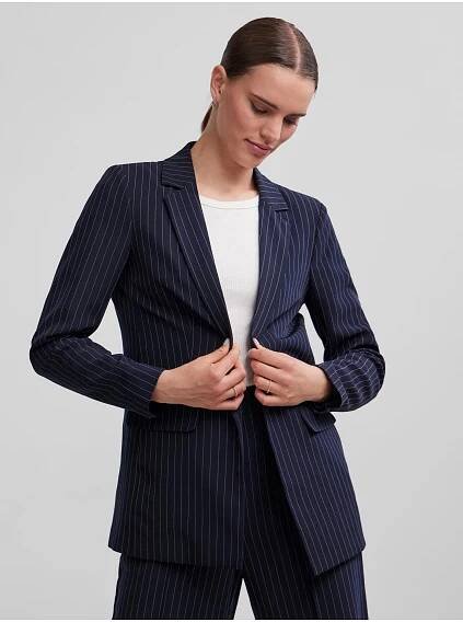 Tmavě modré dámské pruhované sako Pieces Bossy - Dámské