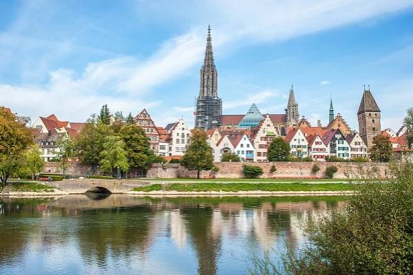 panoramatický výhled na centrum města ulm, německo - münster - stock snímky, obrázky a fotky