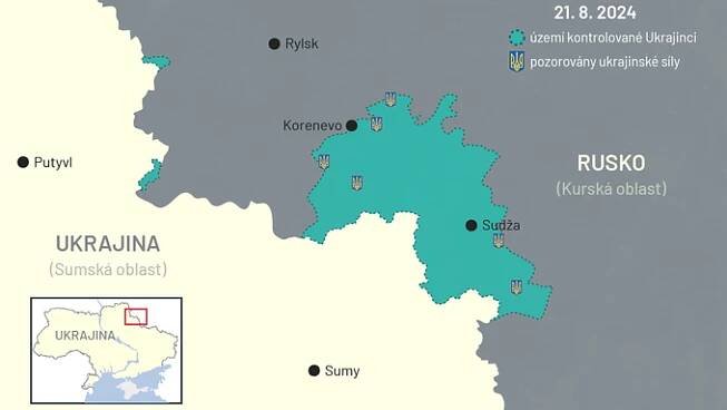 Pohyblivá mapa ukazuje, jak Ukrajinci ukrajují stále víc ruského území u Kurska - Aktuálně.cz