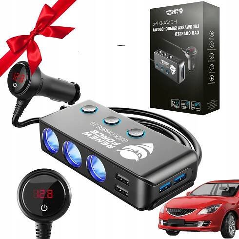 Rozdělovač zásuvky do auta do zásuvky 12-24V 3x USB 3.0QC USB-C 120W