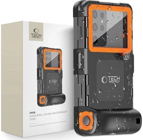 TECH-PROTECT IPX8 Universal Diving Waterproof case BLACK/ORANGE - Kryteo.cz