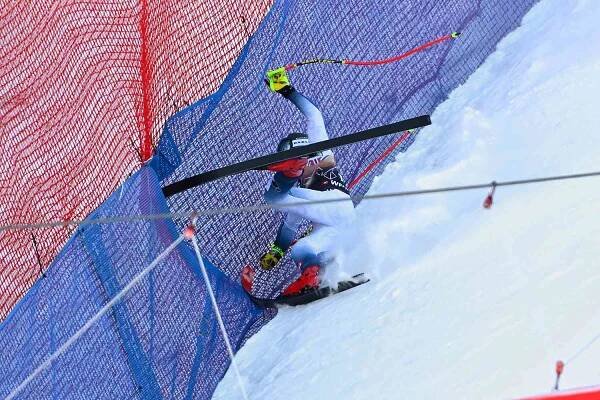 Aleksander Aamodt Kilde of Team Norway crashes on Jan. 13, 2024 in Wengen, Switzerland