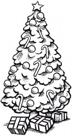 Cukroví na vánočním stromku k vytisknutí omalovánky