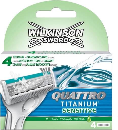 Fotografie Wilkinson Sword Quattro Titanium Sensitive - Náhradní hlavice 4 ks