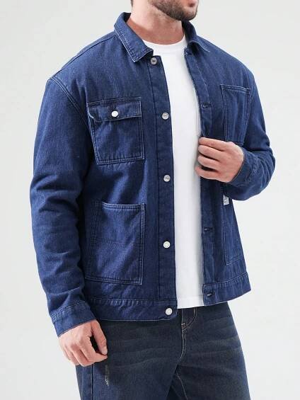 PÁNSKÁ ZATEPLENÁ DŽÍNOVÁ BUNDA MODRÁ CASUAL SHEIN 5XL