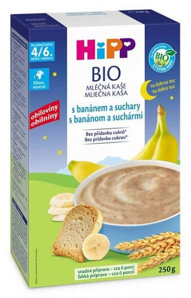 HiPP BIO mléčná kaše s banánem a suchary 250 g