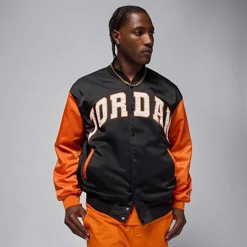 Buy Jordan Brooklyn Men's University Varsity Jacket - Black/Starfish/Black