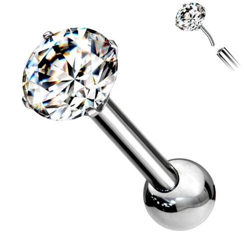Bezzávitová činka s čirým zirkonem pro cartilage piercing