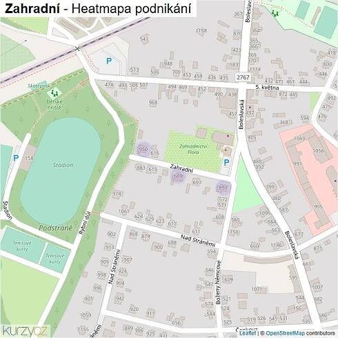 Mapa Zahradní - Firmy v ulici.