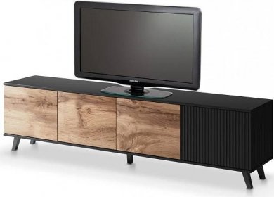 Televizní stolek RANDOM RTV-3 - 200 cm - dub wotan/černá