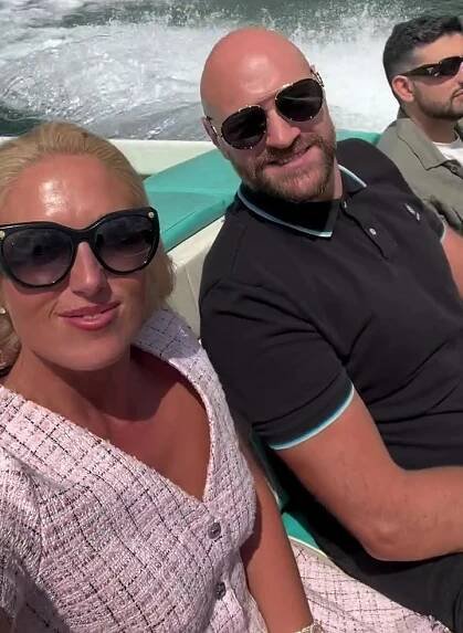 Paris Fury and Tyson Fury on a boat.