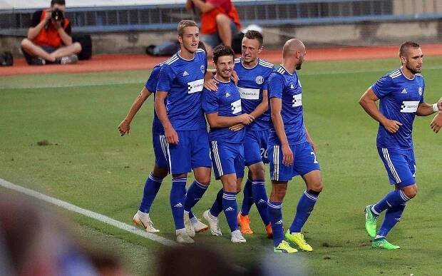 euro pohár SK Sigma - FC Kairat Almaty. Václav Pilař a Šimon Falta - radost