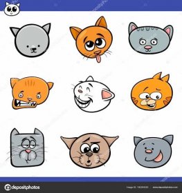 Stáhnout - Kreslený obrázek roztomilé kočky nebo koťata Heads Set — Ilustrace