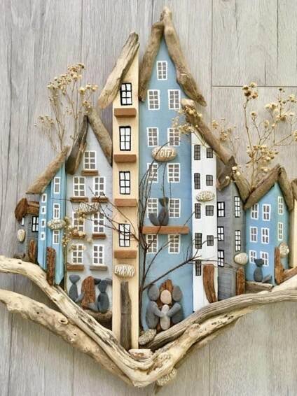 Wood Home Decor, Wall Hangings, Wall Decor, Miniature Houses, Home Accessory, Gift İtems, Wall Ornaments, House Ornaments, Housewarming Gift - Etsy | House ornaments, Driftwood wall art, Crafts