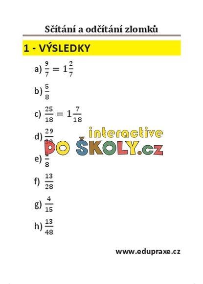 Zlomky – sčítání a odčítání