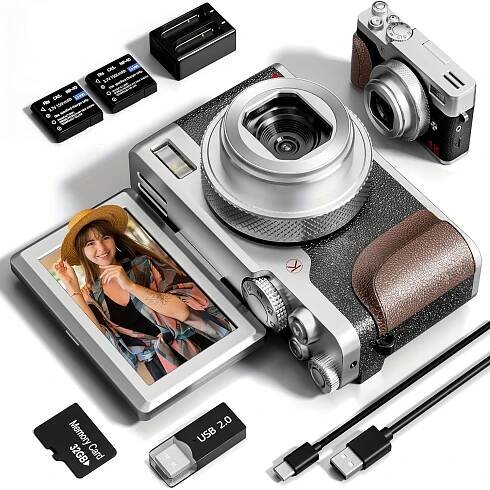 NBD Digital Camera, Cameras For Photography, 56MP&4K Video Camera, 18X Zoom Vlogging Camera, Portable Compact Small Camera With 2 Batteries, Digital P