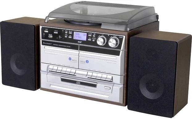 soundmaster MCD5550DBR stereo systém AUX, Bluetooth, CD, DAB+, kazeta, gramofón, rádiopřehrávač, SD, FM, USB, funkce nahrávání, vč. dálkového ovládání, včetně