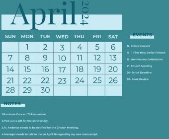 Simple April 2024 Calendar Template