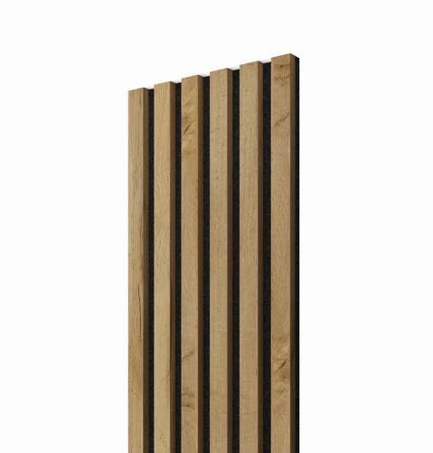 Obklad Lamele 3D VZOREK - Akustický panel - DUB WOTAN | ČERNÝ akustický podklad - ROZMĚR VZORKU: 200 x 100 mm