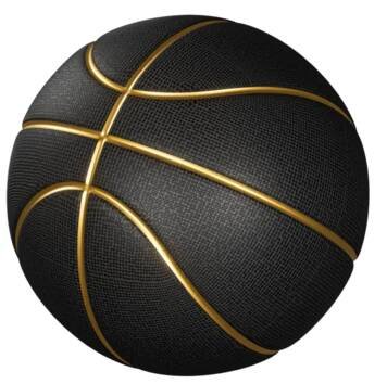 Černý basketbal se zlatými liniemi, průhledné pozadí — Stock obrázek