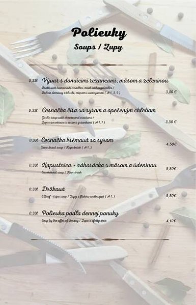 Naše menu - Koliba Holica