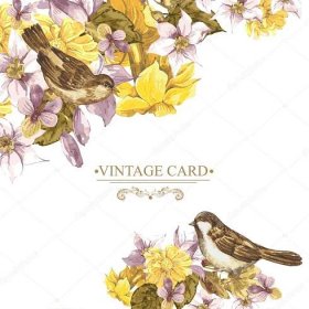 Květinový Retro karta s ptačí vrabci Stock Vector od © Depiano 68594073