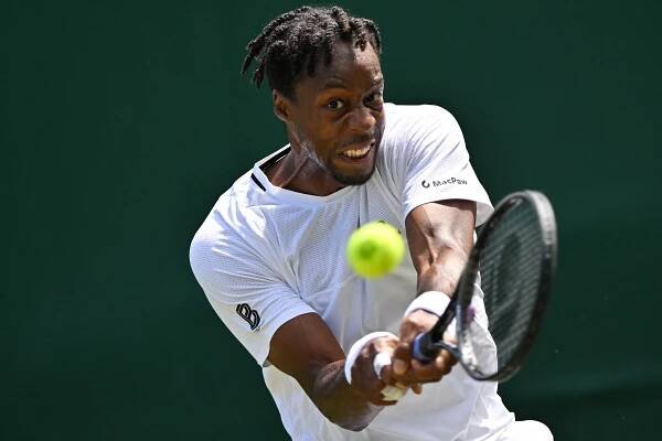 Gael Monfils in action at Wimbledon.