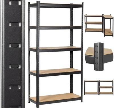 Skladový regál kovový ČERNÝ 5x175 kg 3v1 180x90x40 DOOC