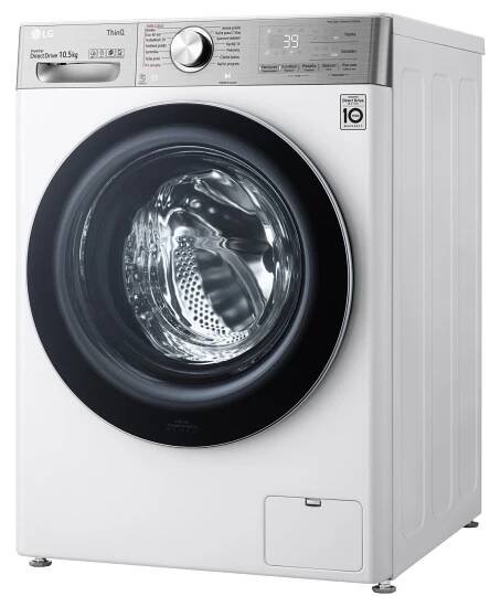 LG 10,5 kg parní pračka, Direct Drive™ motor, neomezené množství pracích pohybů, parní praní Steam+™, TurboWash™360°, ThinQ+WiFi, F610V10RW2W