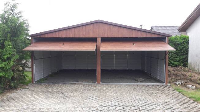 Plechová garáž premium 6x6, sedlová střecha, střešní plechové tašky, výklopná vrata