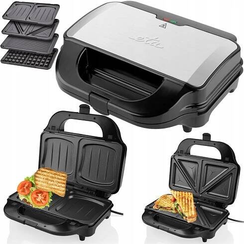 SENDVIČOVAČ NA SENDVIČE GRILL TOAST PANINI GOFRY 4 DLAŽDICE INOX 900W