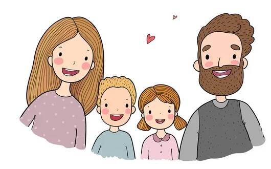 Šťastná rodina. Rodiče s dětmi. Roztomilý kreslený Tatínek, Maminka, Dcera, syn a dítě. — Ilustrace