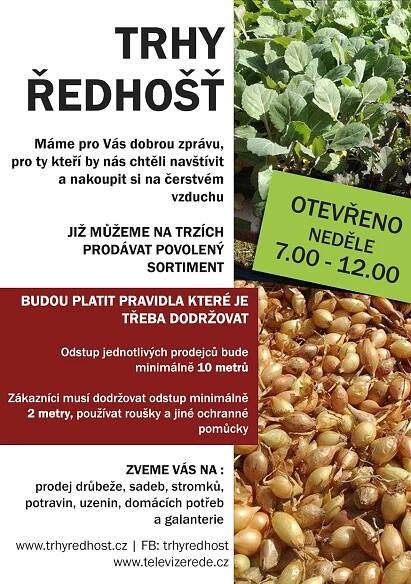 Trhy Ředhošť - otevřeno s omezením