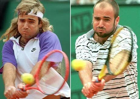 1991 a 1995. Andre Agassi na dvou snímcích z Roland Garros