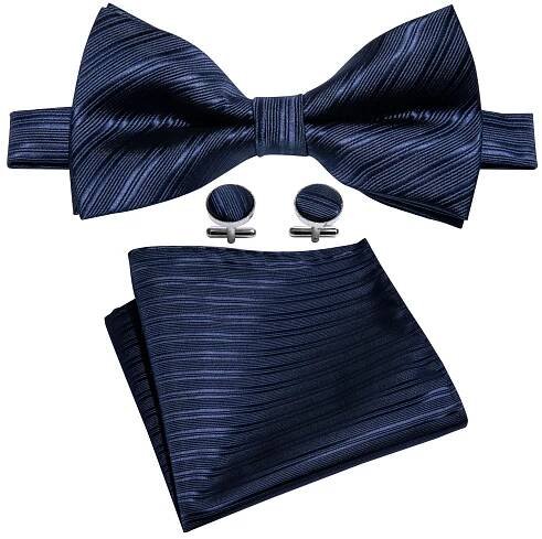 Blue Stripe Bow Tie Set - Ivan Troy