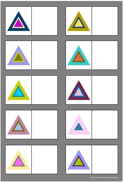 four different colored triangles are shown in the same pattern, and one is on top of another