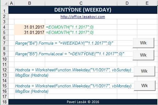 Excel funkce DENTÝDNE - VBA Excel