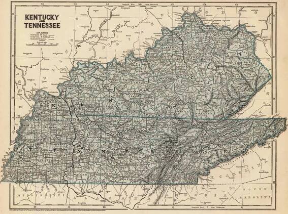 1845 Map of Kentucky and Tennessee