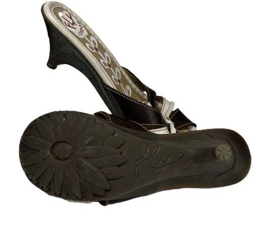 Fly London Brown & Cream Leather Open Toe Heels UK 6.5